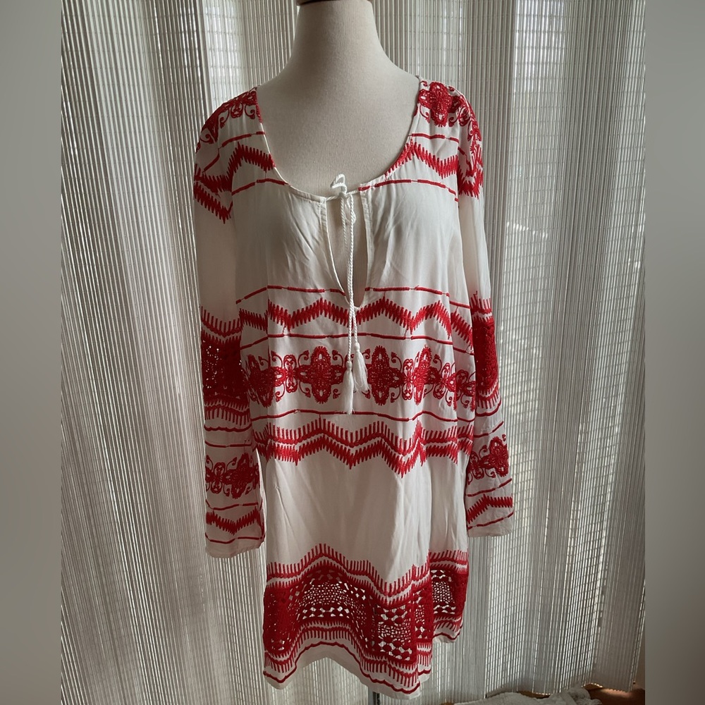 La Blanca White and Red Embroidered Swim Coverup